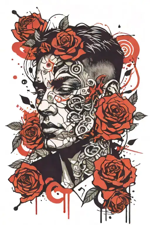 Elegant Mans Face Surrounded By Roses