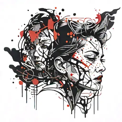 Lady Face And Ink Spatter Black Ink