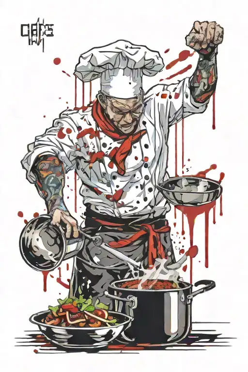 Trained Chef With Chef's Clothing In The Kitchen Doing Strength Training With Pots