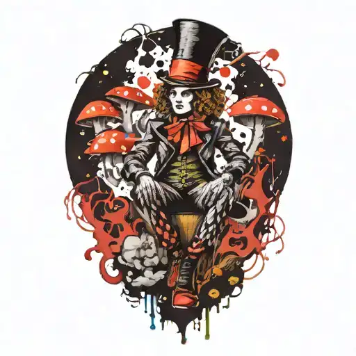 Mad Hatter Sitting On Magic Mushroom
