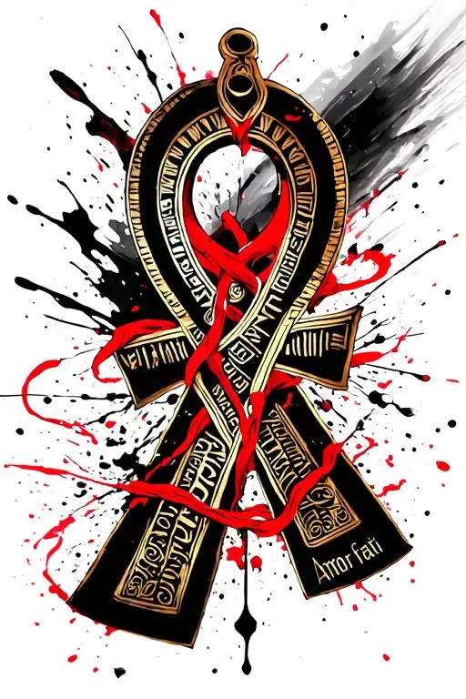 Ankh With The Red Thread Of Fate Intertwined And The Words Amor Fati Somewhere Included