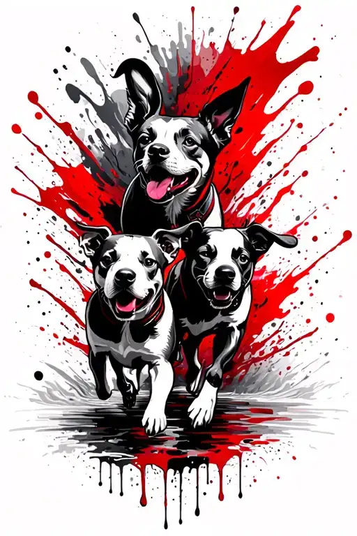 Two Running Dogs Whose Steps Start A Rivers Flowing