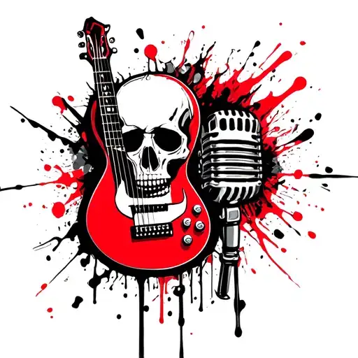 Skull Guitar Microphone Surrounded By Musical