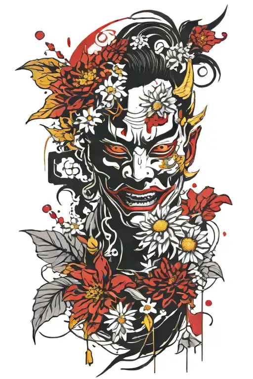 Hannya Mask Filler Background Chrysanthemum Floral