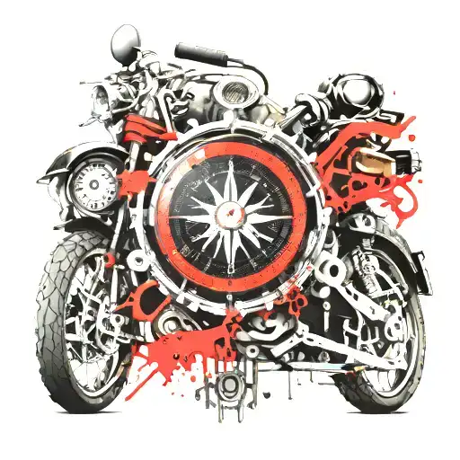 Compass In The Middle Of A Motorcycle Gear With Chains