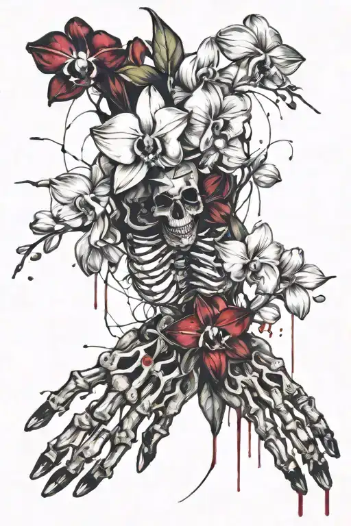 Skeleton Hand Holding Orchid