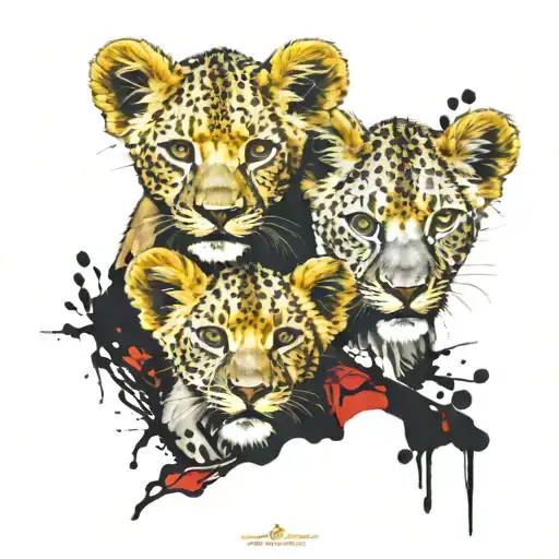 3 Lion Cubs Face Only In Yellow