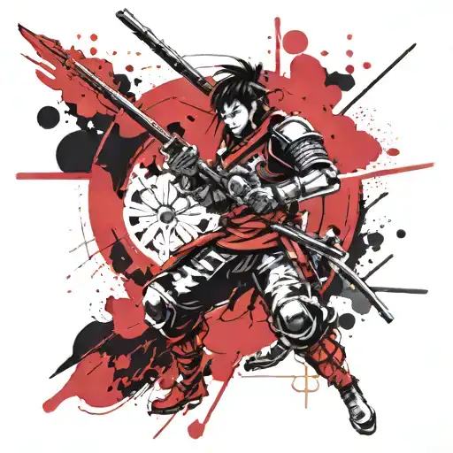 A Tattoo Design Combining Elements Of Space Exploration And Samurai Warriors