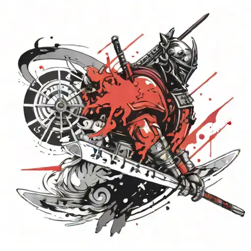 A Tattoo Design Combining Elements Of Space Exploration And Samurai Warriors