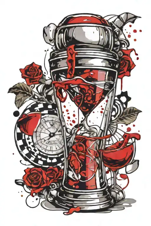 A Cocktai Shaker Pouring Into The Top Of A Broken Hour Glass