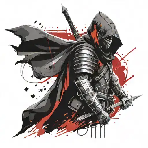 Hooded Warrior Wielding A Sword And Shield