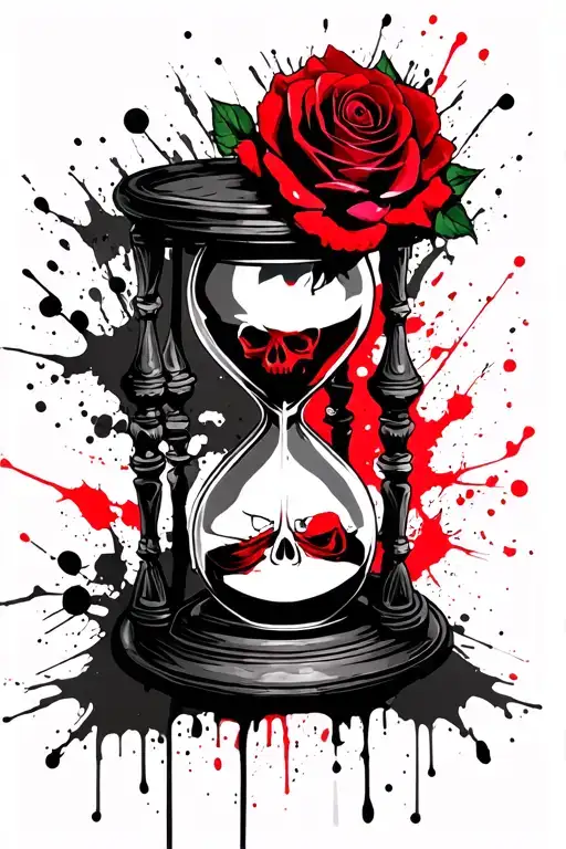 Hourglass With Skull And Rose Intertwined