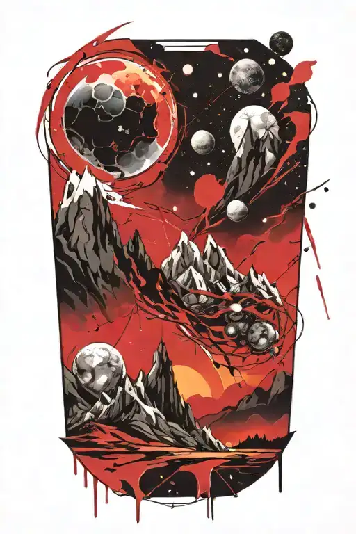 Mountains Leading Into Space With Planets