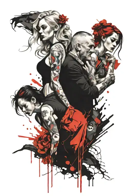 Father Mother 2 Daughters Embracing Neo Traditional