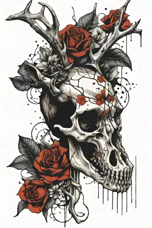 Flowers And Bones Of A Deer Skull