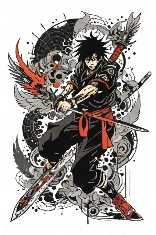 Against The Background Of Rengoku Katana On Fire With Wings