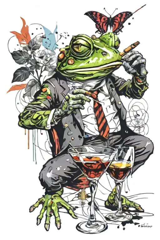 A Frog With A Cigar Drinking A Martini