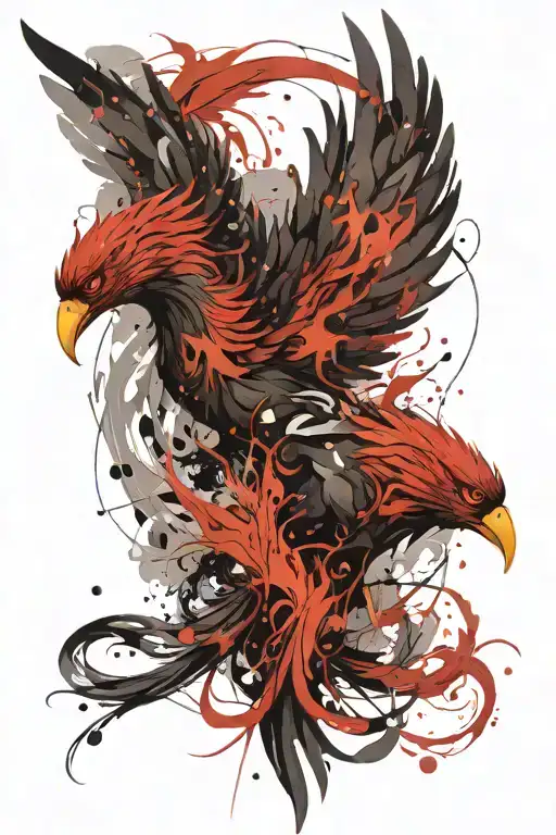 Phoenix Rising From Swirling Smoke And Jagged Shards Of Debris