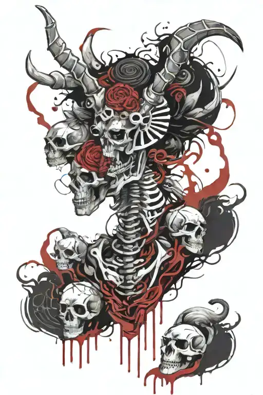 Psychedelic Tattoo Featuring Various Animals Skeletons