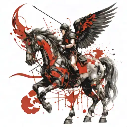 A Warrior With A Bow On A Winged Horse