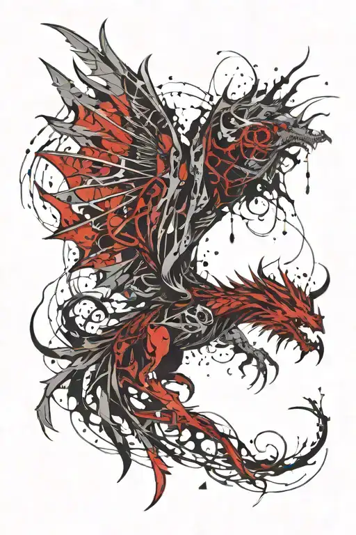 Wings And Dragon With Skulls