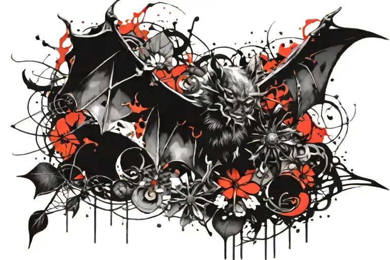 Bat On Fire With Thorn Flower