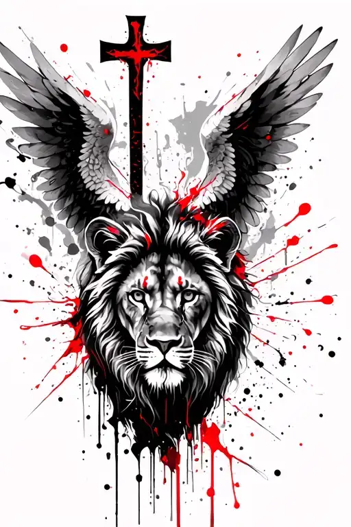 Lion And Cross And Angelic Wings