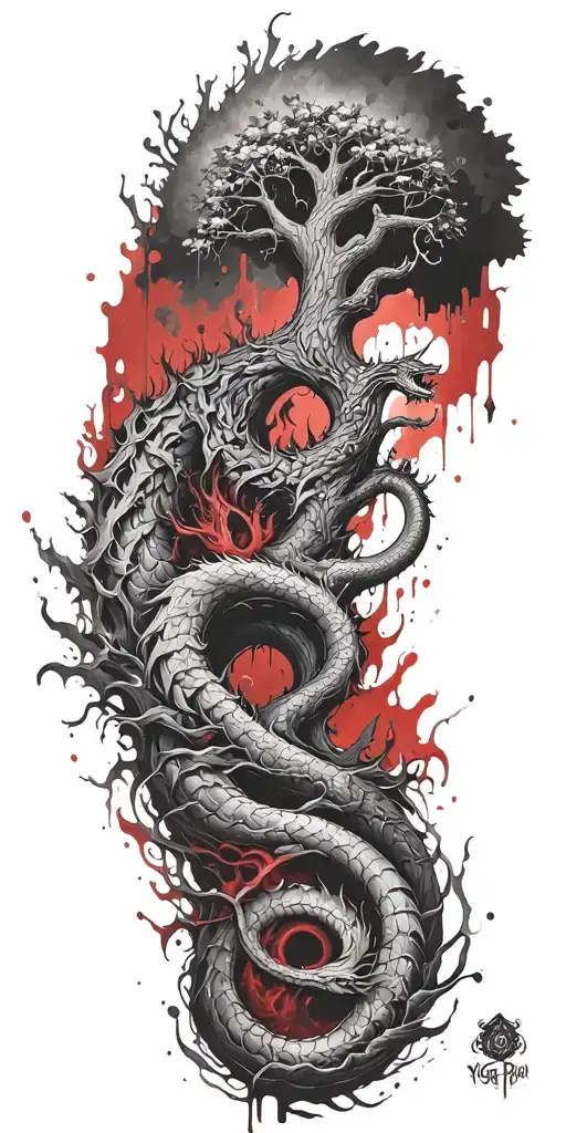 Yggdrasil With Jormungandr Tree Norse