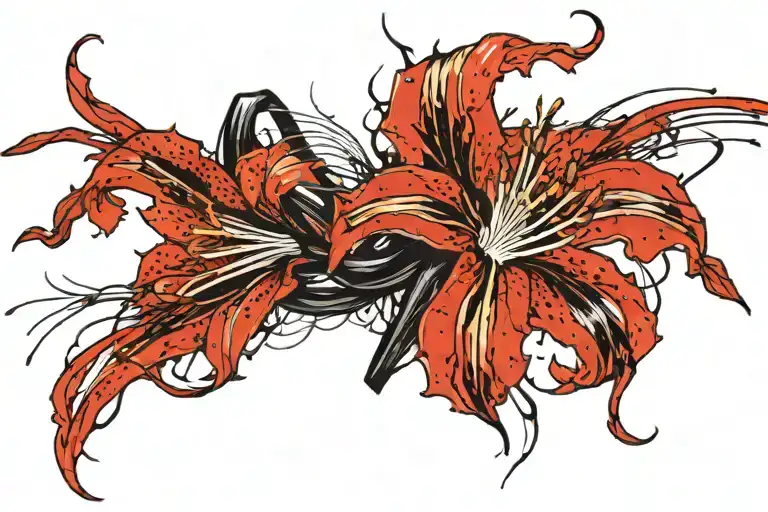 Spider Lily On A Black Lightning With Spider In Forearm