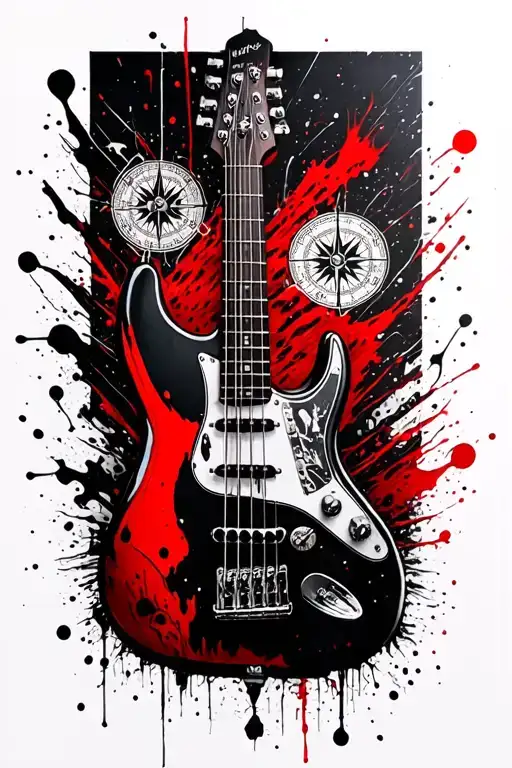 Bass Tattooing Guitar With Navigation Compass