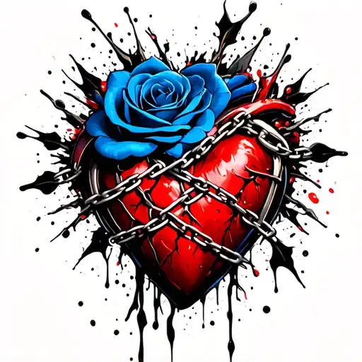 Blue Midnight Rose Mixed With Broken Heart Wrapped In Chains And Thorns