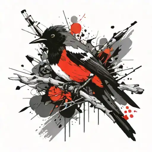 Australian Bird Willy Wagtail Scratchy Black And White Sharp Lines