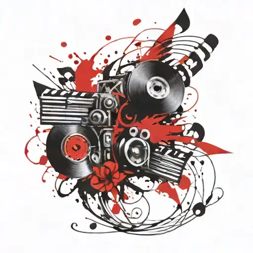 A Tattoo Design Combining Music Notes And Film Reels