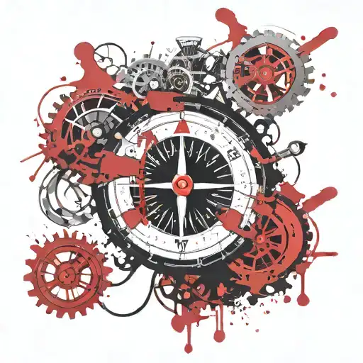 Gyroscopic Compass With Gears And Piston Pumping Heart With Peeled Skin