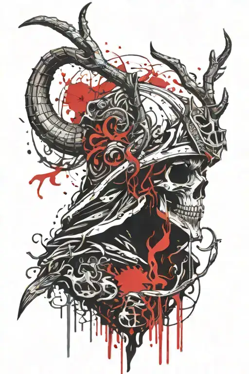 Hooded Reaper Silhouette With Snake And Deer Head