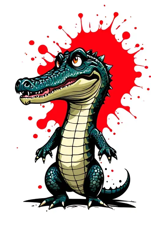 Crocodile Long Cartoon Style Tattoo Simple And Cute