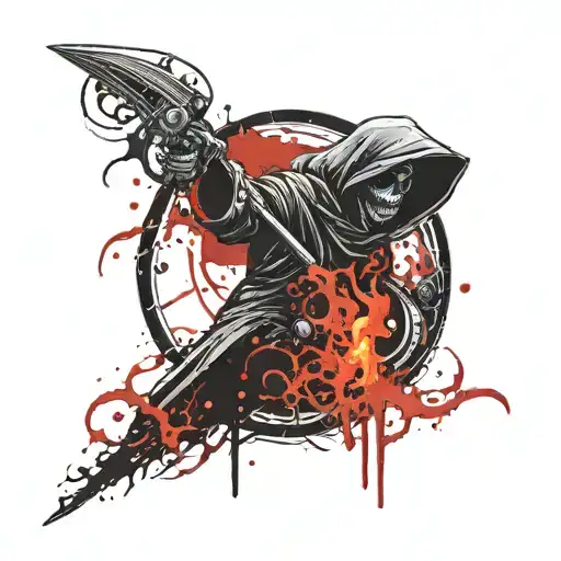 Grim Reaper Sickle From Flames Of A Camera Lens Transforming