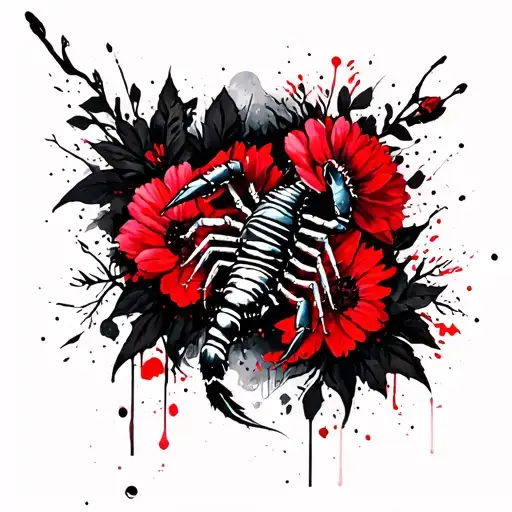 Scorpion And Flowers Intertwined