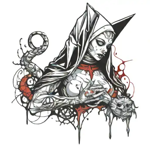 Sexy Demon Nun Tattoo Sketch