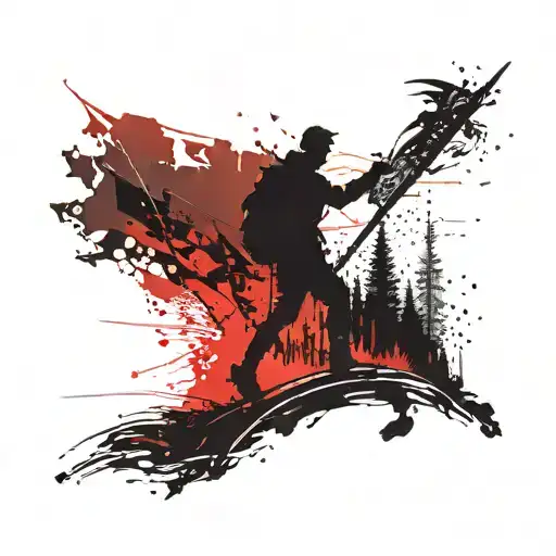 A Silhouette Of A Man On A Mountain Peak With A Sunset In The Background