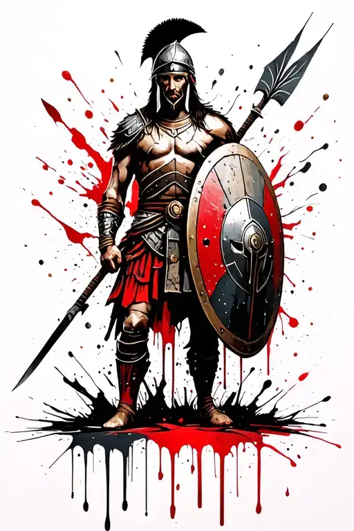 Spartan Warrior Holding Shield And Spear