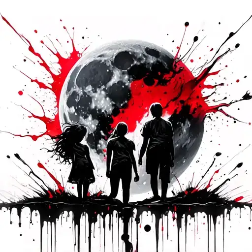 Father And 2 Daughters Under The Lunar Moon Made