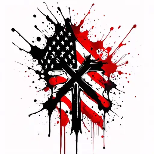 American Flag With Black Cross