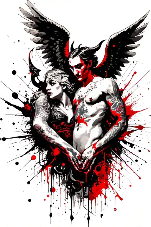 Tattoo With The Image Of An Angel And A Demon On The Chest