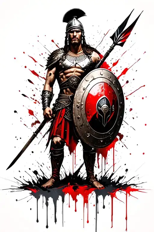 Spartan Warrior Holding Shield And Spear
