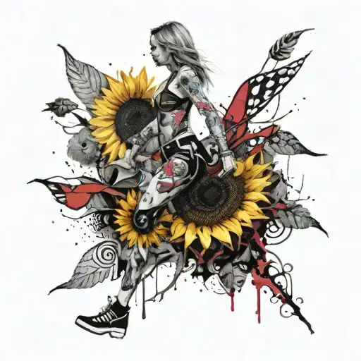 Giant Sunflower Forest With Girl Walking Through