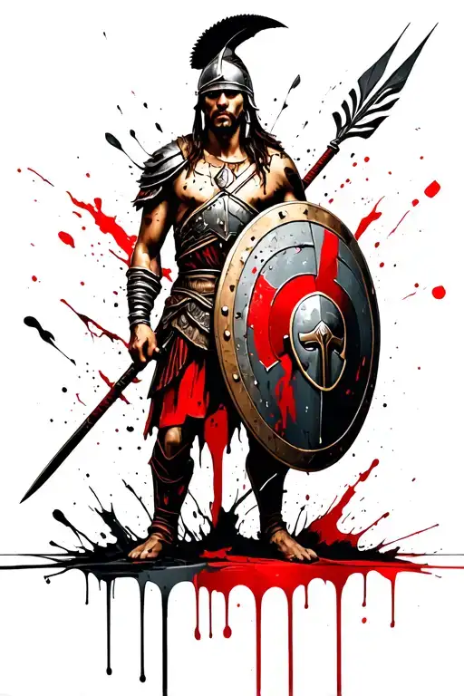Spartan Warrior Holding Shield And Spear
