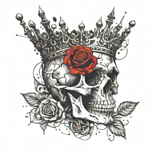 Skull With Crown And Rose