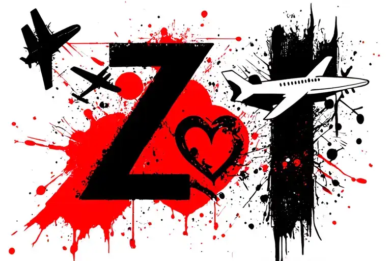 The Letter Z Line With A Heart And An Airplane Simple