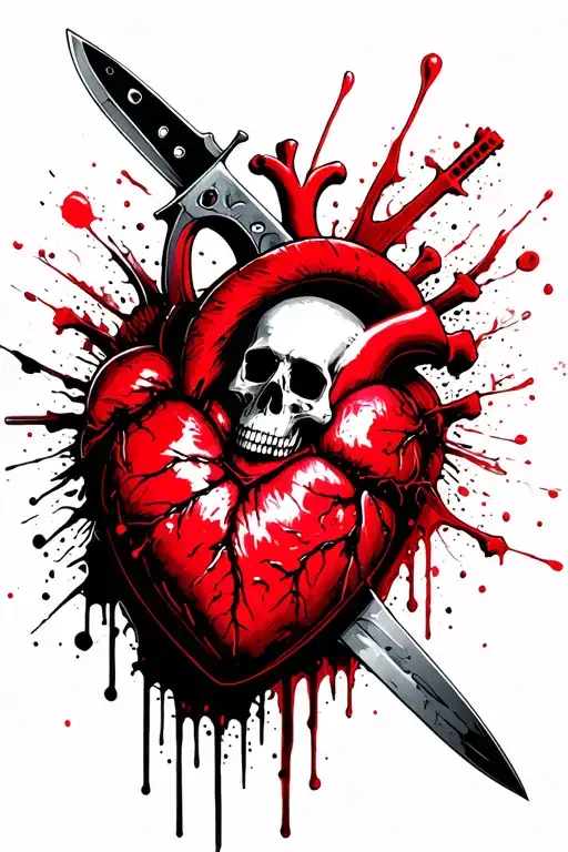 Skull Knife Stabbing Man Through The Heart